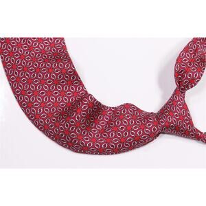 Hermes Red Gray Geometric Print Silk Necktie Tie 7927 MA